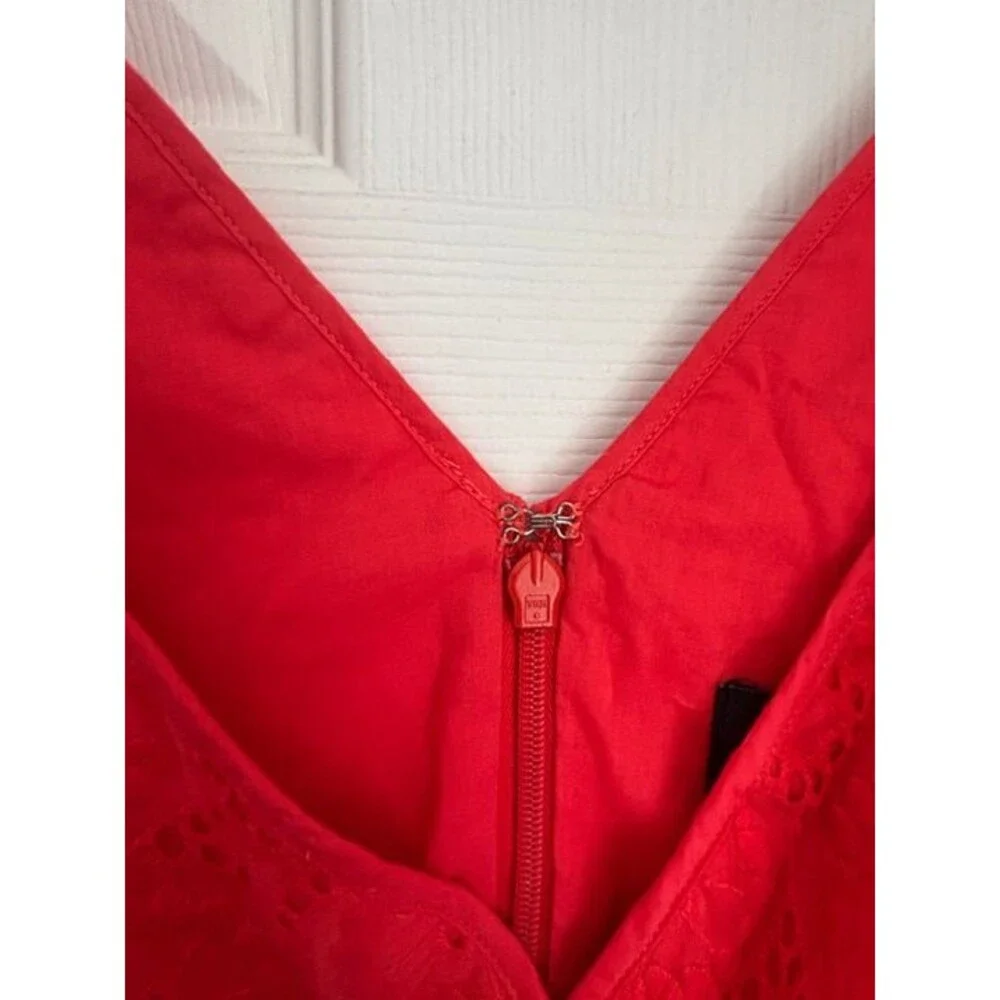 JCREW $198 Petite double-strap midi dress in eyelet Size 2P Coral Red